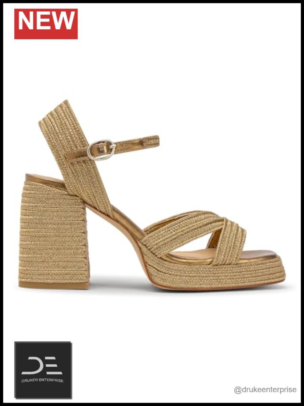 Metallic Platform Sandals Chunky Heel Square Toe Ankle Strap